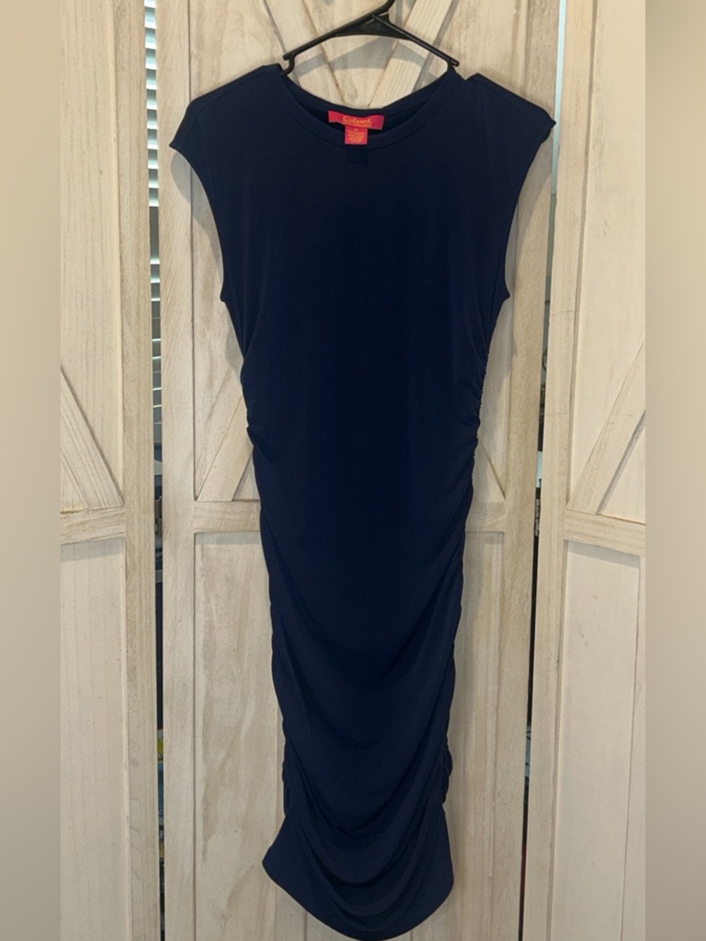 Catherine Malandrino Navy Ruched Cap-Sleeve Sheath Dress